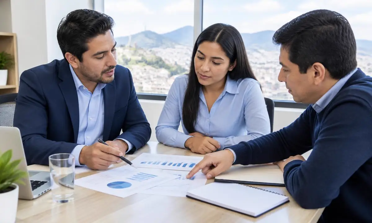 Profesionales revisan juntos un informe financiero durante una reunión