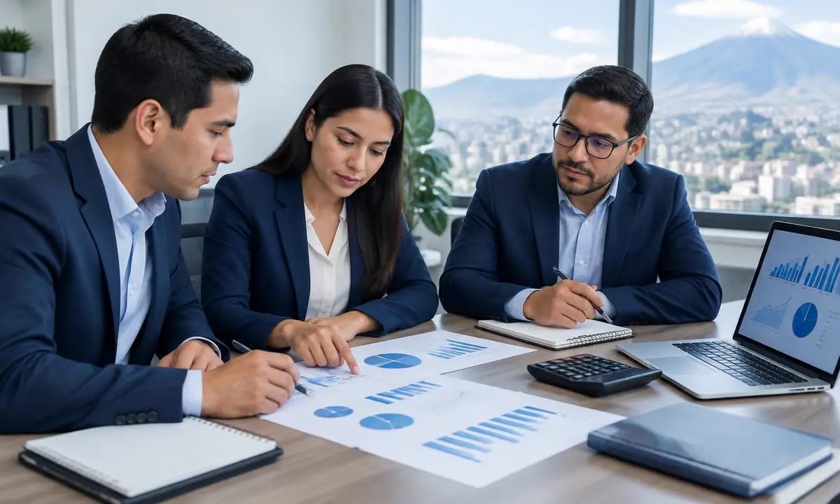 Profesionales analizan gráficos y resultados financieros en equipo